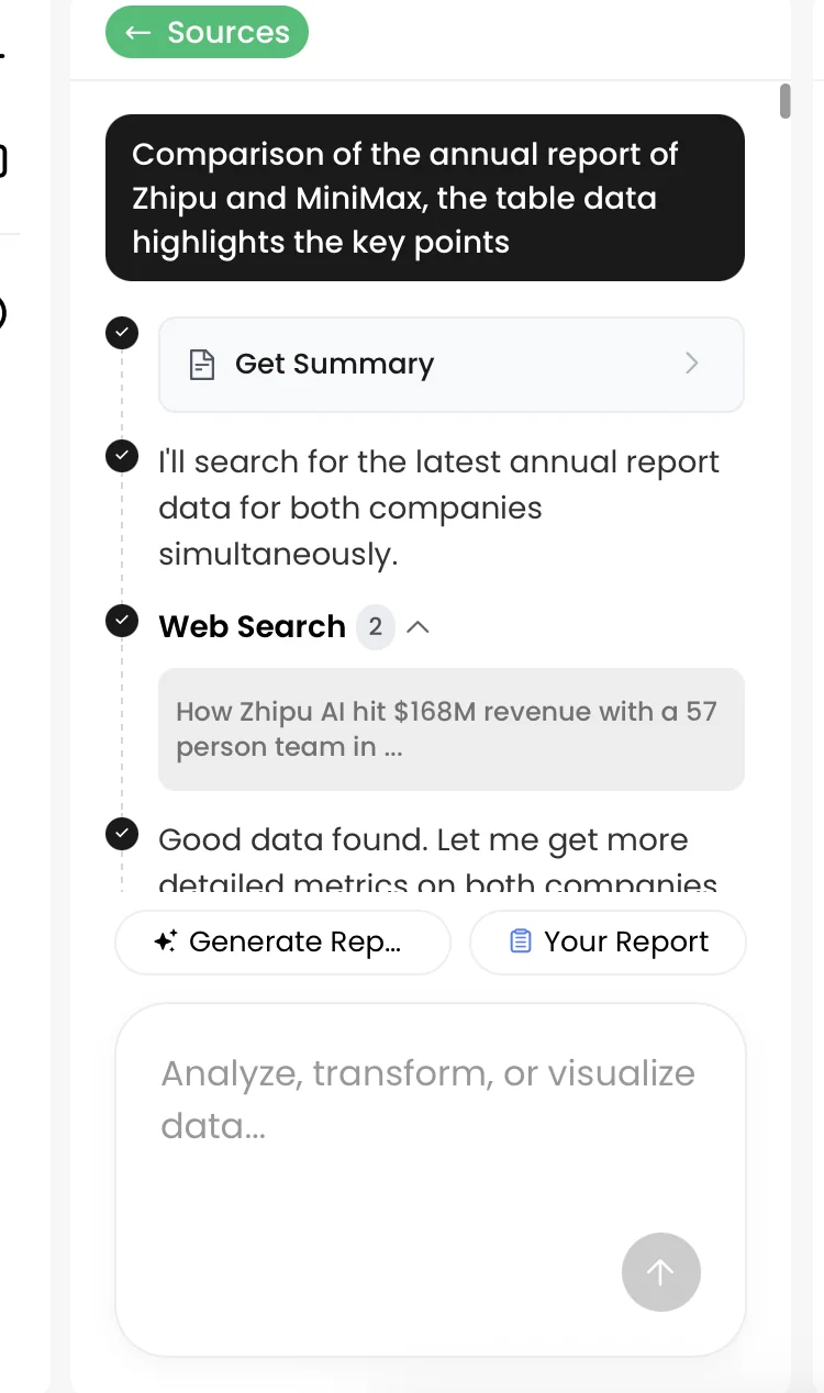 Spreadsheet workflow combining live web search results with uploaded business documents