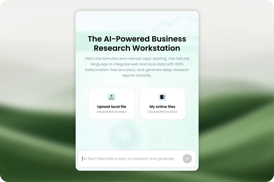 PopAi Sheets upload screen for PDFs, receipts, and web search input