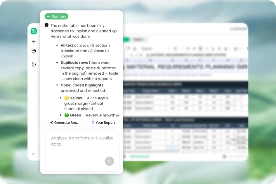 AI spreadsheet workflow extracting and cleaning data into a structured table